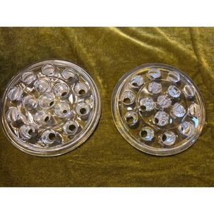 Vintage Clear Glass Flower Frog Set of 2 Round 16 Hole Floral Arrangers 3.5in